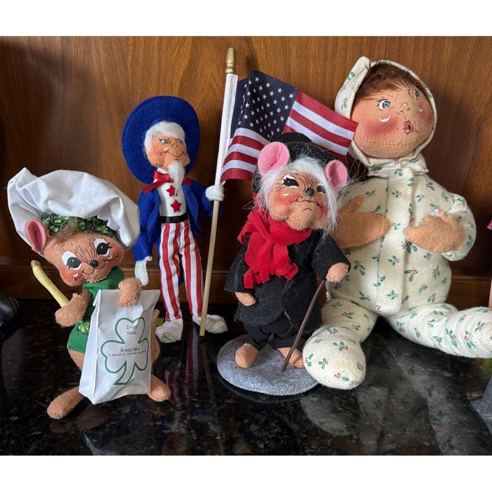 Annalee Uncle Sam, Irish, Mistletoe, Unhappy Lot Of 4 Holiday Dolls